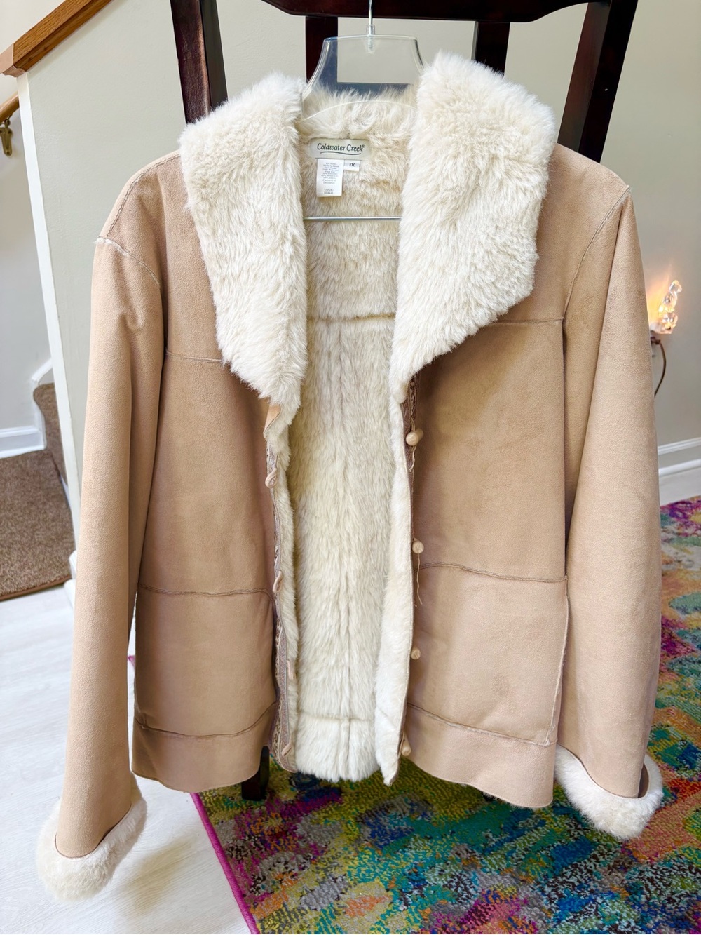 Coldwater Creek Beige Jacket with Cream Faux Shearling